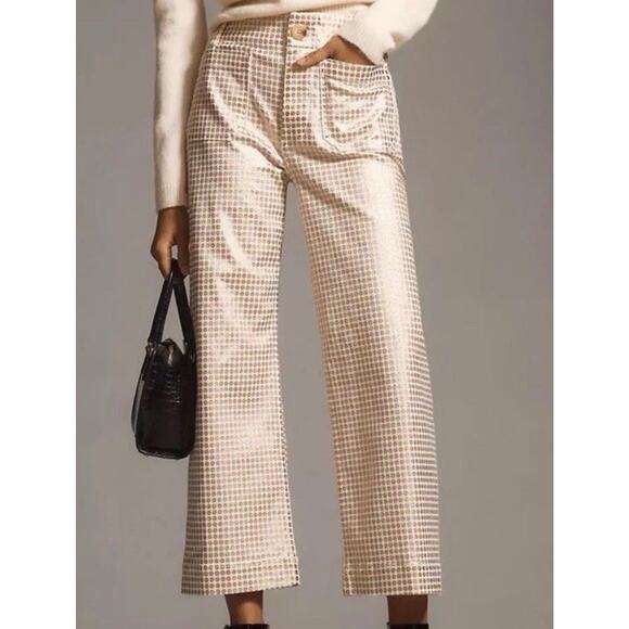 Maeve X Anthropologie Women’s 26 The Colette Crop Wide-Leg Jeans Gold Polka Dot - Picture 1 of 11